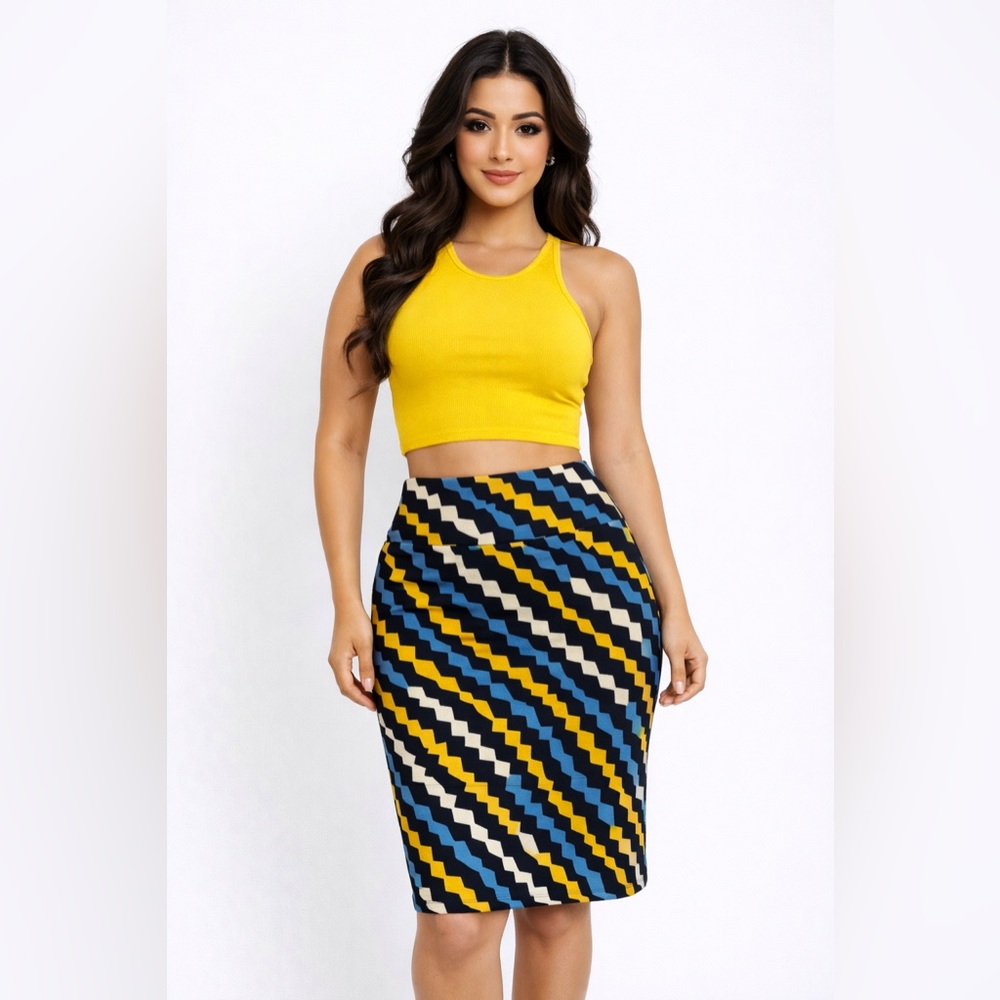 NWT LuLaRoe Yellow and Blue Zigzag Pencil Skirt